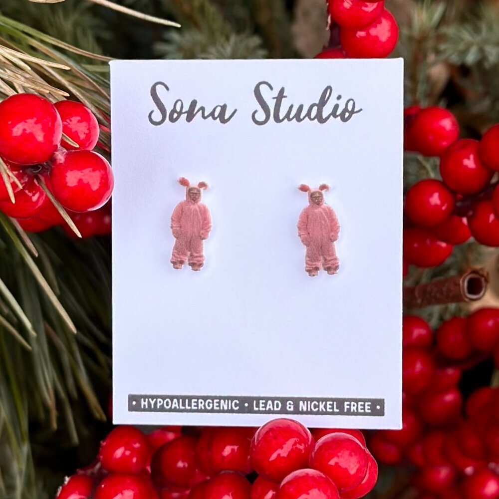 Pink Bunny Suit Earrings